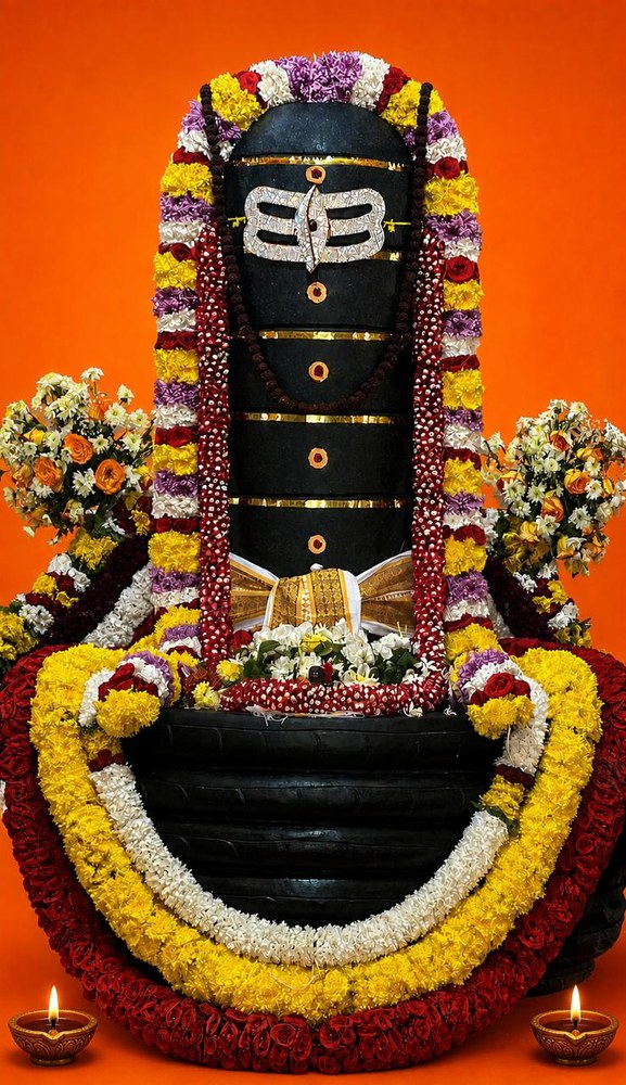 Sri Achaleshwara, richly decorated in flowers
