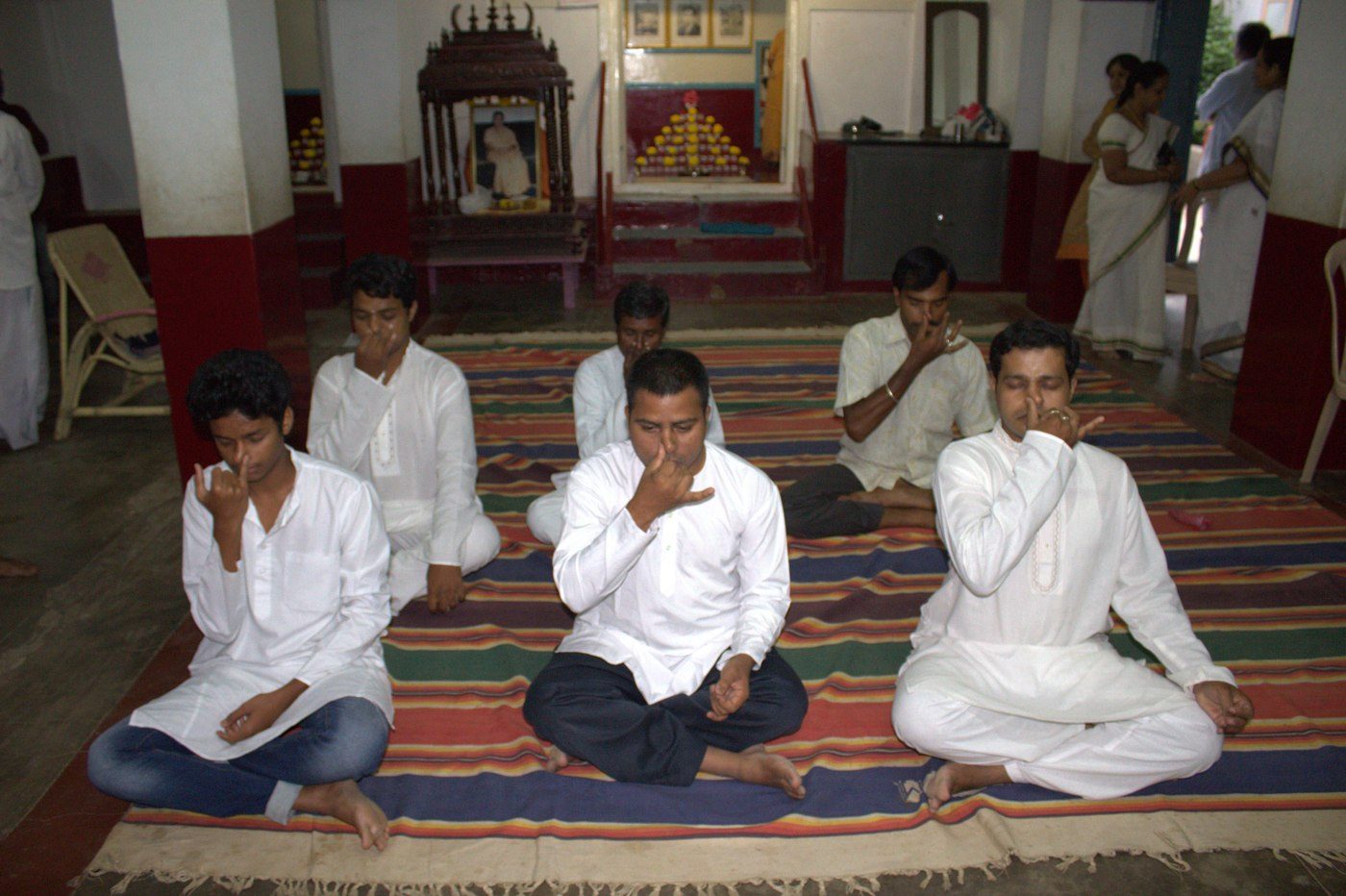 A group practising Sankhya Pranayama at Achala Ashram
